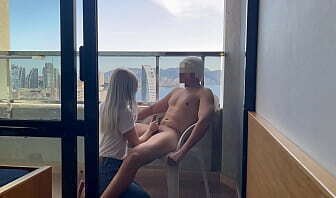 I call the girl secretary at the hotel reception to close my window and she helps me finish cumming by giving me a blowjob