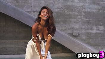 All natural Latina teen Carolina Reyes exposed stunning body during outdoor posing for Playboy